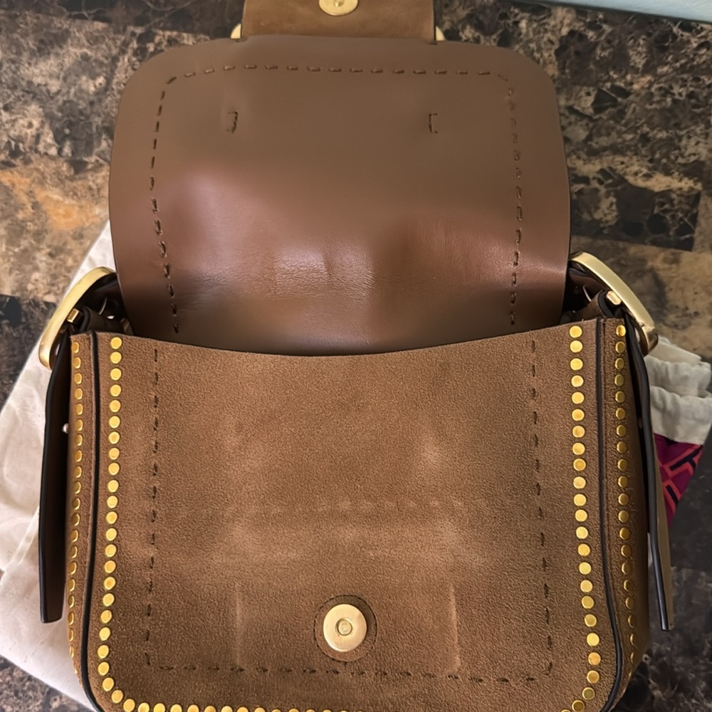 Tory Burch Sawyer Stud Small Suede Shoulder Bag - Picture 9 of 12